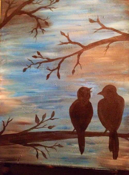 Birds in a tree painting