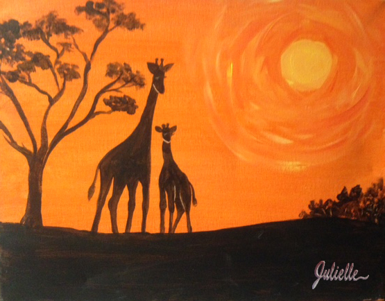 Giraffe Sunset Painting