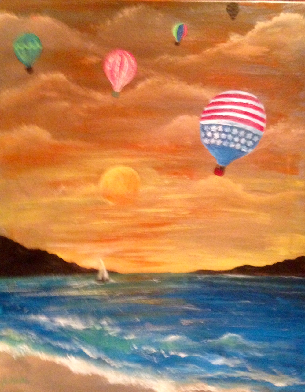 Hot air balloon sunset painting
